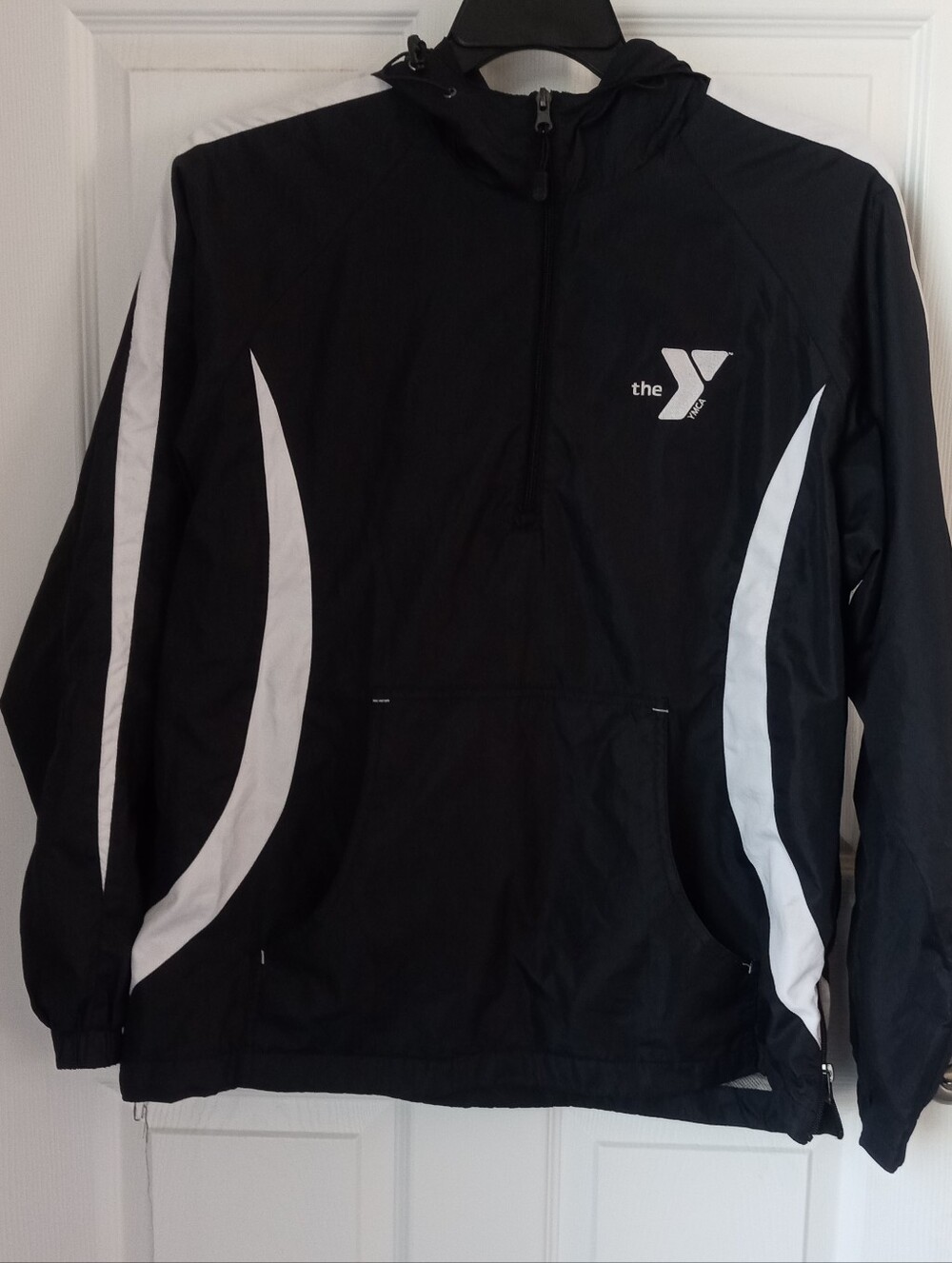 Sport-Tek Men’s Black and White Pullover Windbreaker with Hood
